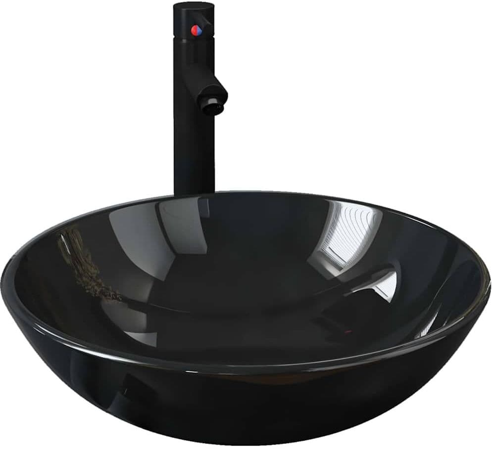 vidaXL Lavabo de bain avec robinet et drain à poussoir Verre trempé