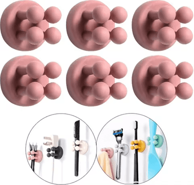 Inspire Picks Silicone Self Adhesive Toothbrush Holder Waterproof Multi Function Wall Hook For Bathroom Organization pink 6pcs