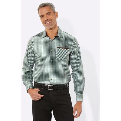 Karohemd CLASSIC, Herren, Gr. 45/46, Normalgrößen, grün (moos, kariert), 50% Baumwolle, 50% Polyester, gemustert, kariert, mehrfarbig, gerade, Hemden Karohemd