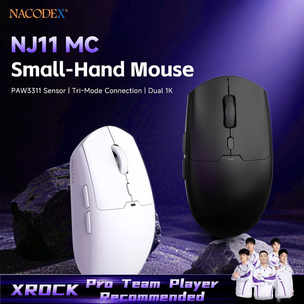 AJAZZ NJ11 MC Three-Mode Wired/2.4G/Bluetooth Gaming and Office Wireless Mouse 1000Hz Report Rate Cost-Effective Mouse
