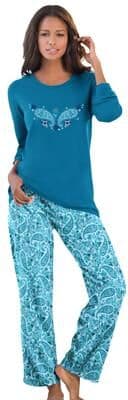 Plus Size Women's Long Sleeve Knit PJ Set by Dreams & Co. in Pale Ocean Paisley (Size 38/40) Pajamas