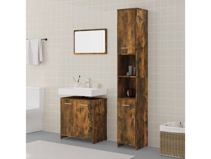 vidaXL 3-tlg. Badmöbel-Set Räuchereiche Holzwerkstoff