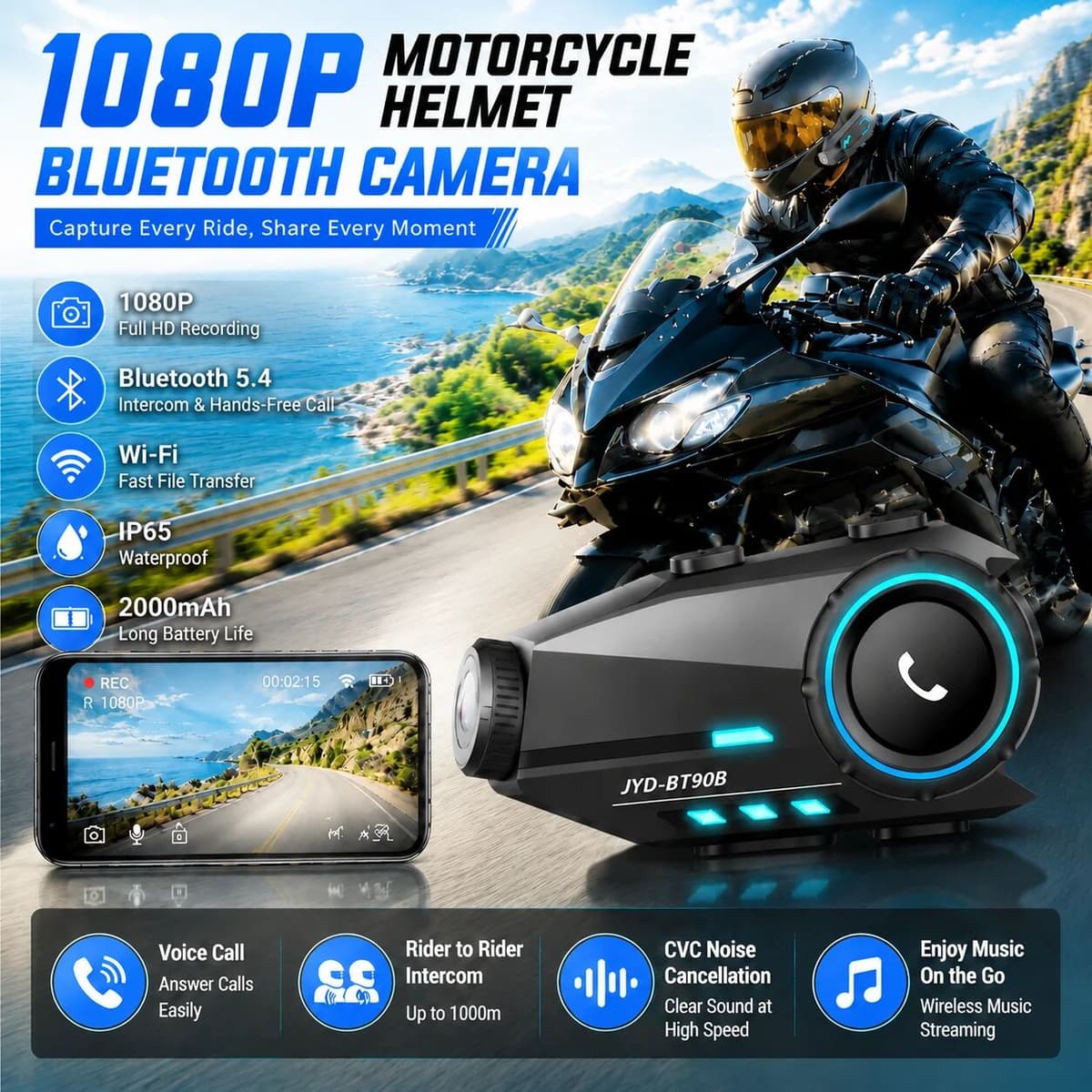 NONE Bluetooth Motorcycle/bicycle  Intercom Helmet Headset Group Speaker Headphone WiFi App Motorbike Dash Cam Action Camera ﻿ ﻿