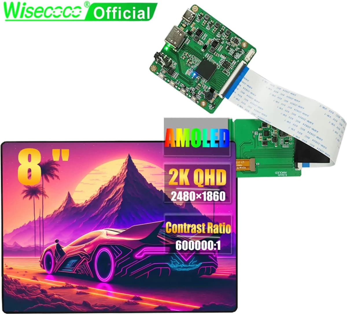 Wisecoco 8 Inch OLED 2K Screen AMOLED IPS Display Raspberry Pi Bright Adjustable 180° Rotation For Automotive Tablet 2480x1860