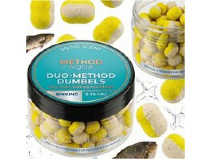 Method Feeder Dumbbell Boilies Duo Kleur Zinkende Scopex Squid 8-10mm 50g, Tweekleurig Tweekleurig Aas voor Karpervissen, Klaar om te gebruiken Ground Hair Rig Aas, Zinkende Feeder Boilies voor Karper