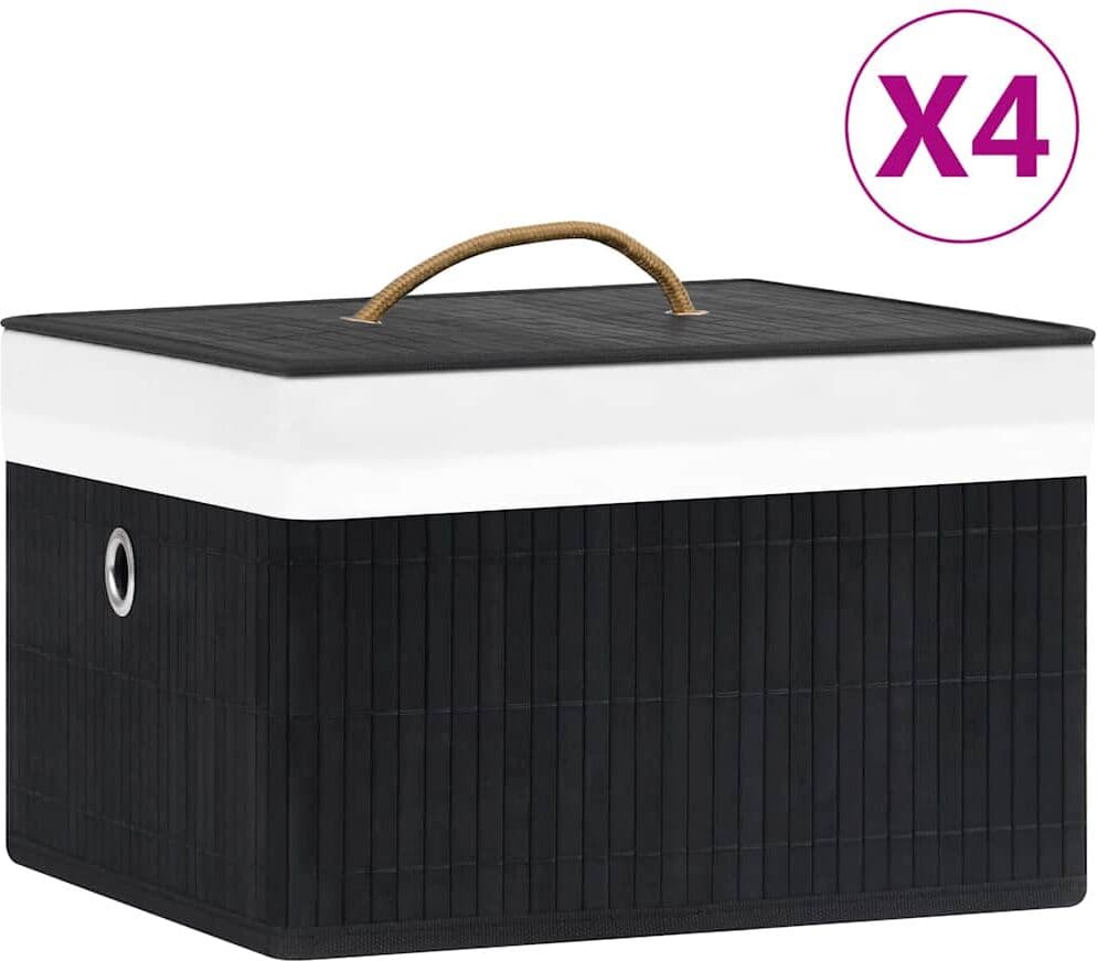 vidaXL Boîtes de rangement en bambou 4 pcs Noir