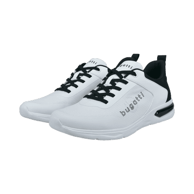 Sneaker BUGATTI, Herren, Gr. 43, schwarz-weiß (weiß, schwarz), Lederimitat, Textil, Schuhe Sneaker, Schnürschuh, Halbschuh, Freizeitsneaker mit Logoschriftzug