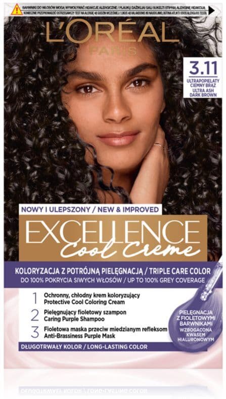L’Oréal Paris Excellence Cool Creme farba do włosów odcień 3.11 Ultrapopielaty ciemny brąz 1 szt.