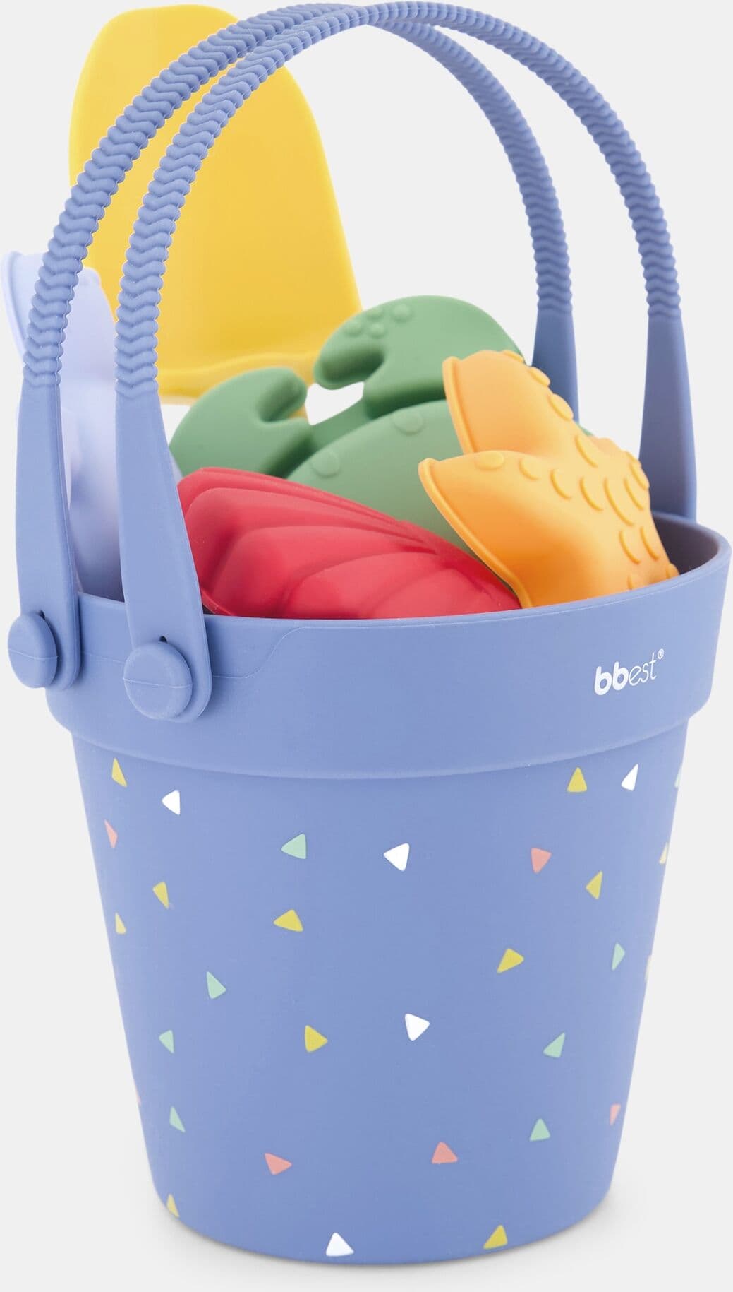 bbest Cubo de playa en silicona con pala y moldes .  (15 X 20 X 15 cm) Multicolor