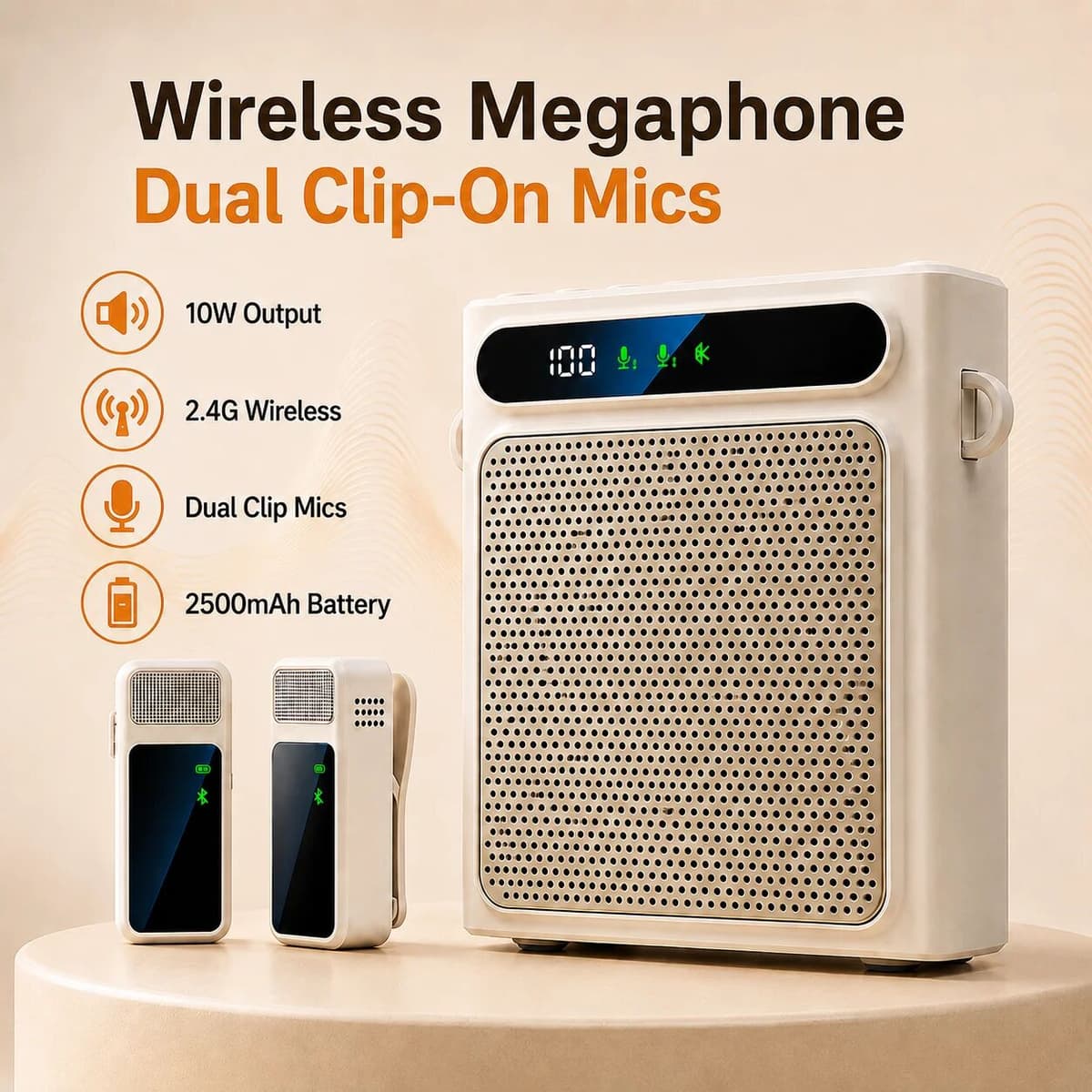 Hichomeow Wireless Megaphone With Dual Lavalier Mics Voice Amplifier, Portable 2.4G Bluetooth Microphone 2500mAh Loud Speaker for Teachers