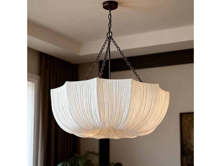 Lustre suspendu rétro en fer forgé avec chaîne, abat-jour en tissu japonais, pour salon, salle à manger, chambre à coucher