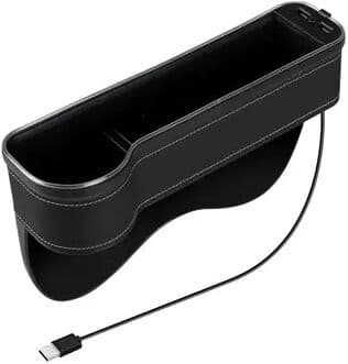 Youfap Market Car Crevice Storage Box With USB Charger & LED Light, Seat Gap Organizer For Phone, Cards, Bottles, And Cups black A