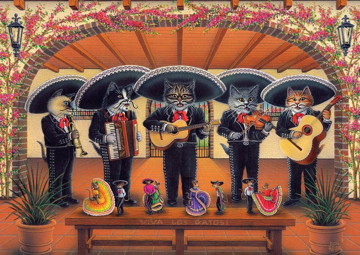 ART PUZZLE Puzzel met afbeelding van een kat en een flamenco-groep, 500 stukjes