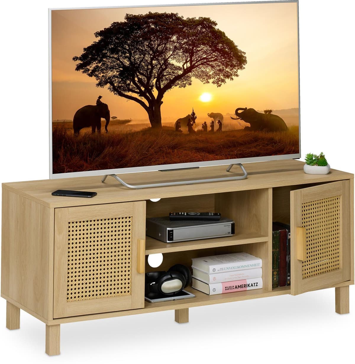 TV-Board RELAXDAYS "115 x 40 cm Hellbraun", braun (hellbraun), B:115cm H:48cm T:40cm, Kunststoff, MDF, Spanplatte, Sideboards, TV-Board hellbraun B/H/T: 115cm x 48cm x 40cm