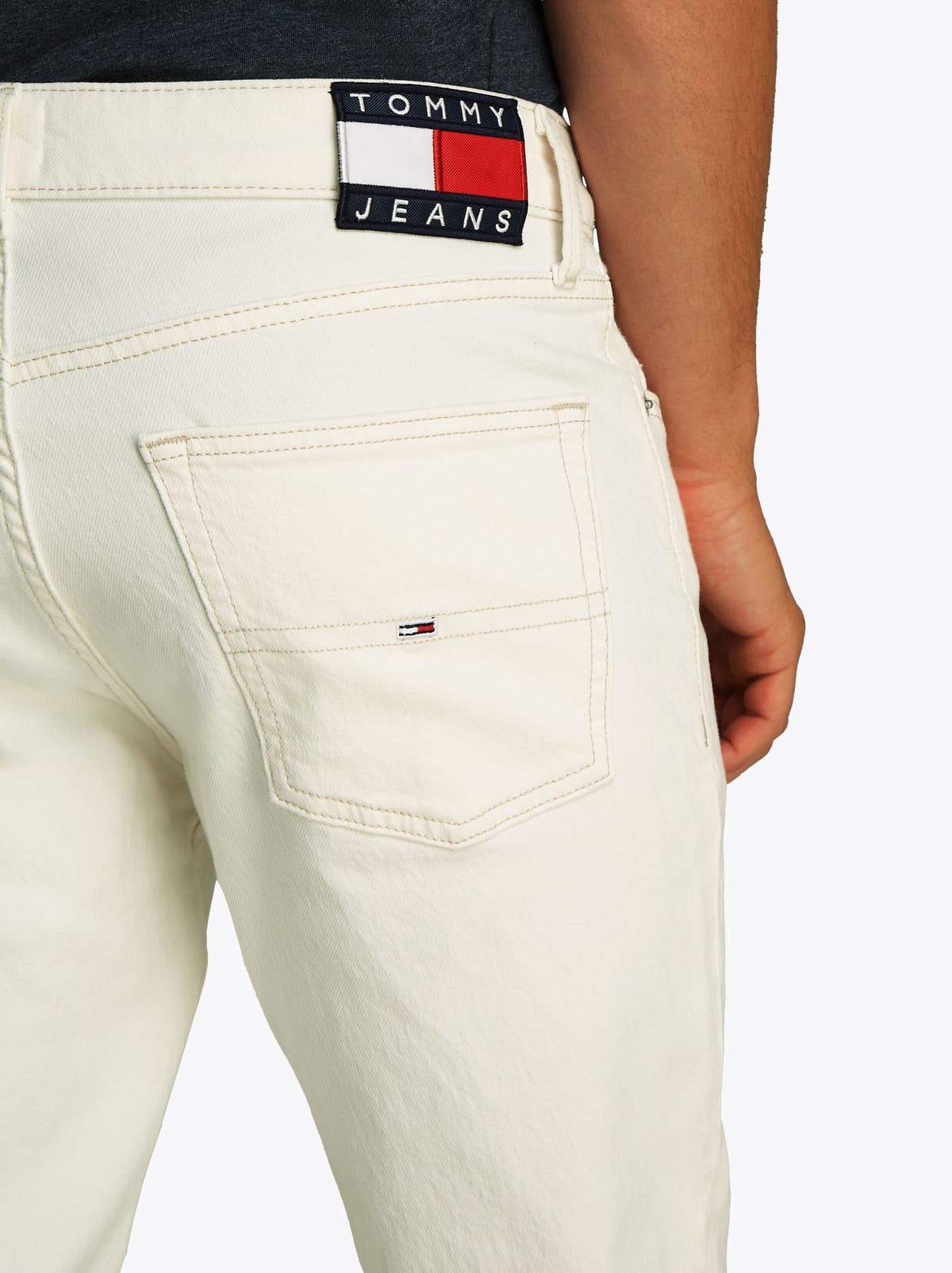 Slim-fit-Jeans TOMMY JEANS "Scanton Slim", Herren, Gr. 38, Länge 34, weiß (denim weiß), Denim/Jeans, Obermaterial: 99% Baumwolle, 1% Elasthan, slim fit lang, Jeans Slim-fit-Jeans, Slim‑Fit‑Jeans mit mittlerer Leibhöhe, 5‑Pocket‑Design