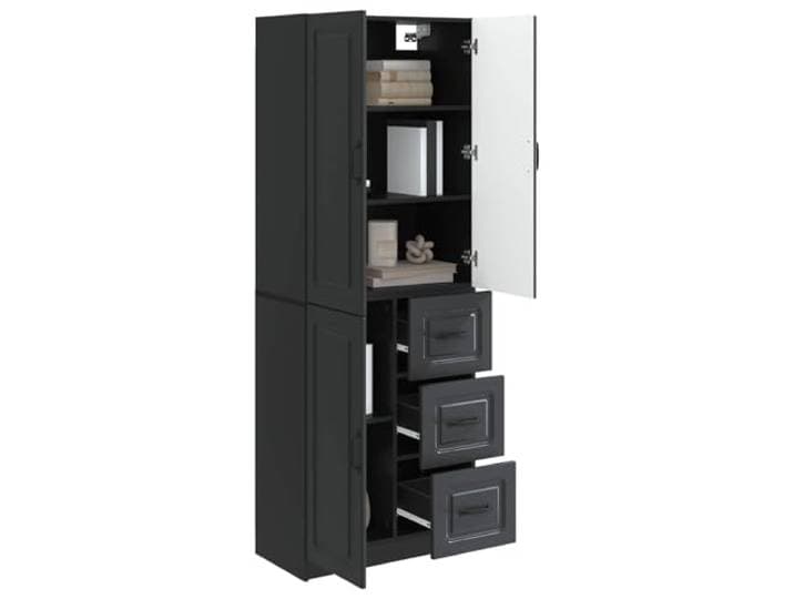 KTHLBRH 2-teiliges Schrank-Set aus schwarzem Holz 3 Türen, 3 Schubladen, 3 Einlegeböden, platzsparend, stapelbar, für Innen- und Außenbereich