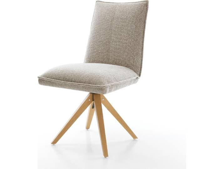 DELIFE Drehstuhl Lelio-Flex Webstoff Soft Beige Holzgestell kantig Natur 180° drehbar Taschenfederkern