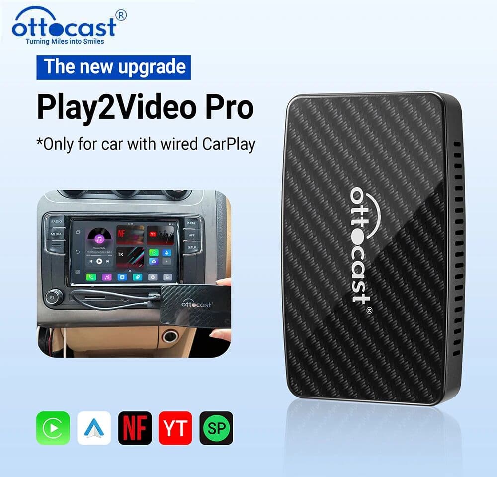 OTTOCAST Play2Video Pro Wireless Android Auto CarPlay Adapter USB Multimedia Video for Youtuber Car Accessories for VW Benz Audi
