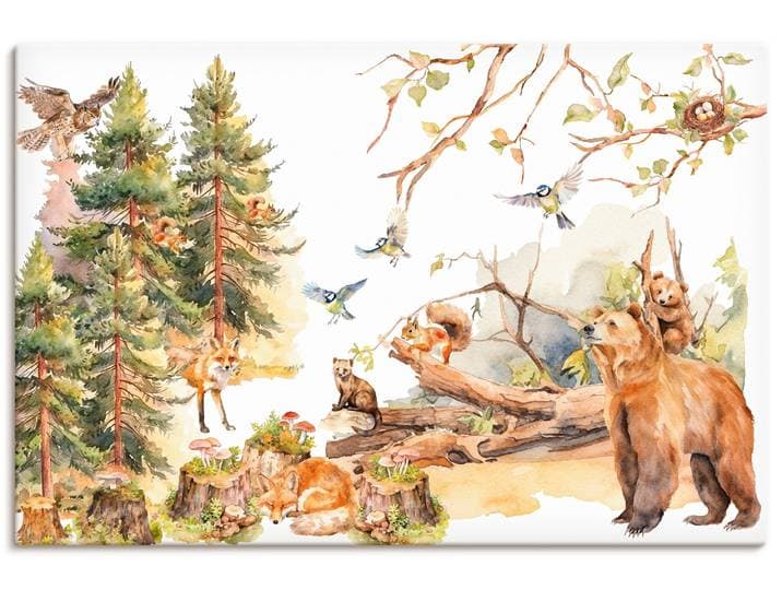 Wandbild ARTLAND Die Tiere des Waldes , bunt (farbe bild(er): grün), B:30cm H:20cm, Bilder, Wandbild, als Alubild, Leinwandbild, Poster, Wandaufkleber in verschied. Grössen