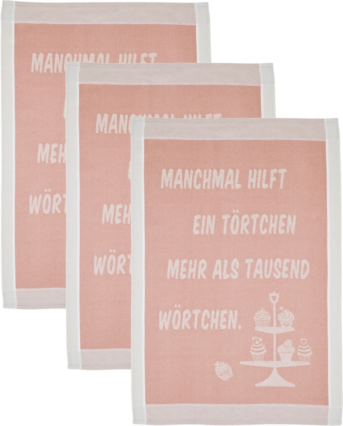 Geschirrtuch ROSS "Manchmal hilft ein Törtchen mehr als tausend Wörtchen", rosa (rosa, grau), B:50cm L:70cm, 100% Baumwolle, Geschirrtücher, Geschirrtuch, Sprüchetuch, aus 100% Baumwolle rosa, grau 3 Stk., 100 % Baumwolle