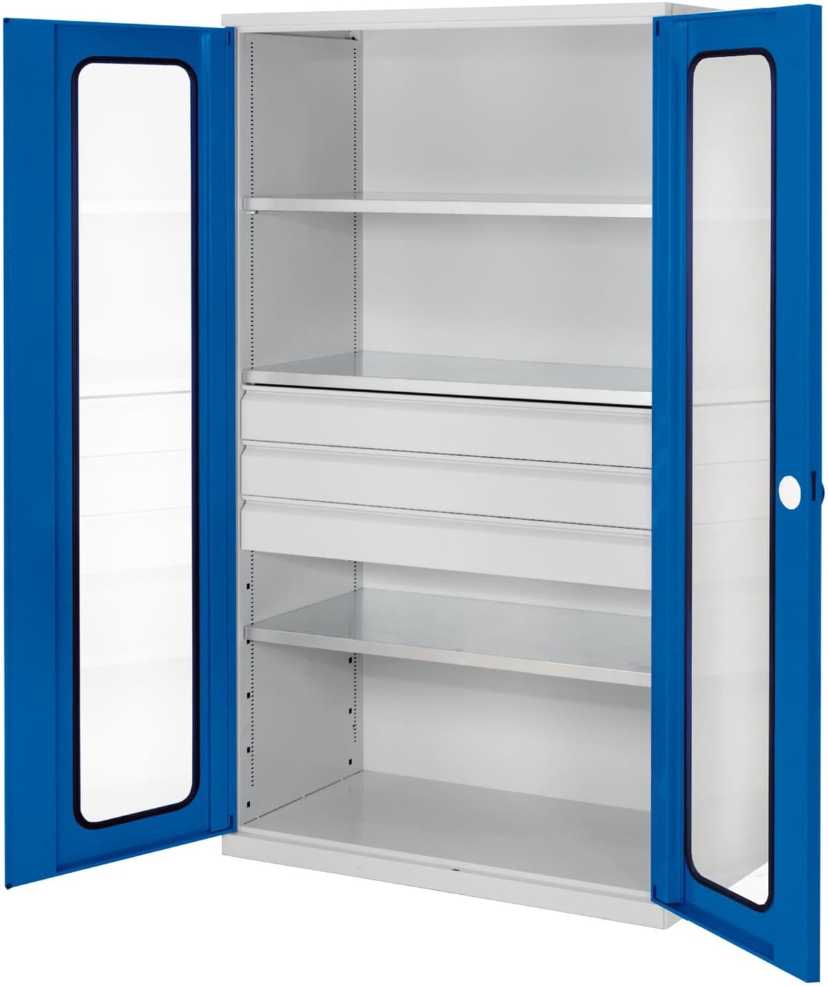 Kappes Großvolumenschrank RasterPlan RAL 7035/5010 Sichtfenster Ausstattung 4 (1785.03.5016)