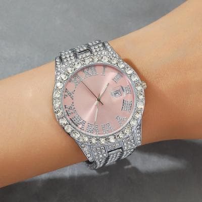 Trendy Discount Goods Luxury Women Watch Pink Full Diamond Studded, Iced Out Two Tone Quartz Clock, Elegant Business Waterproof Timepiece Luxury Women Watch Pink Full Diamond Studded, Iced Out Two Tone Quartz Clock, Elegant Business Waterproof Timepiece