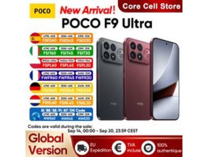 Globale versie van de POCO F9 Ultra 5G-smartphone, met Snapdragon-processor. ® 8 Elite Gen 5, 6,9 inch, 185 Hz, ultrahelder AMOLED-scherm, 8050 mAh (typ.) batterij, 100 W HyperCharge, NFC, IP68.