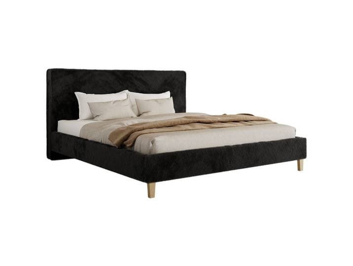 POLSTERBETT LUMARO CLASSIC 180/200 - Schwarz Plüsch - Matratze Pocket