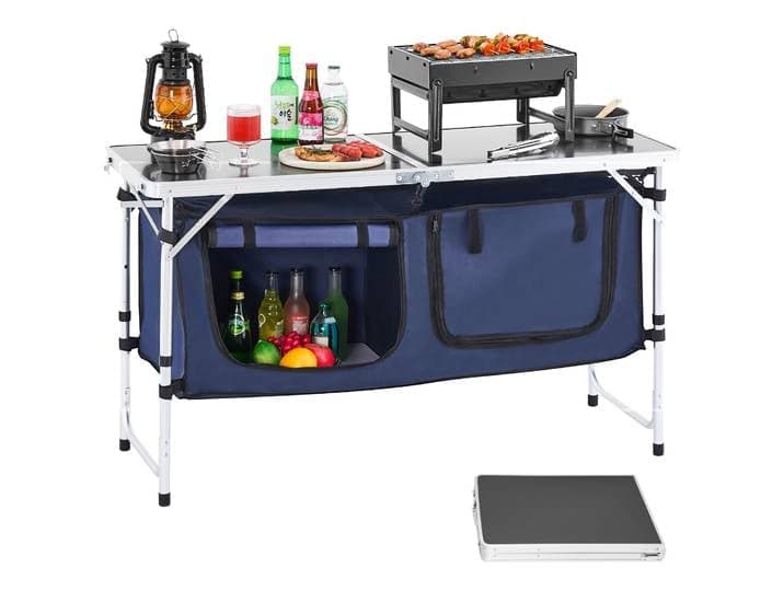SucceBuy Table de cuisine de Camping pliante Table de cuisine extérieure en aluminium léger Portable Station de cuisine Table de camping pliable