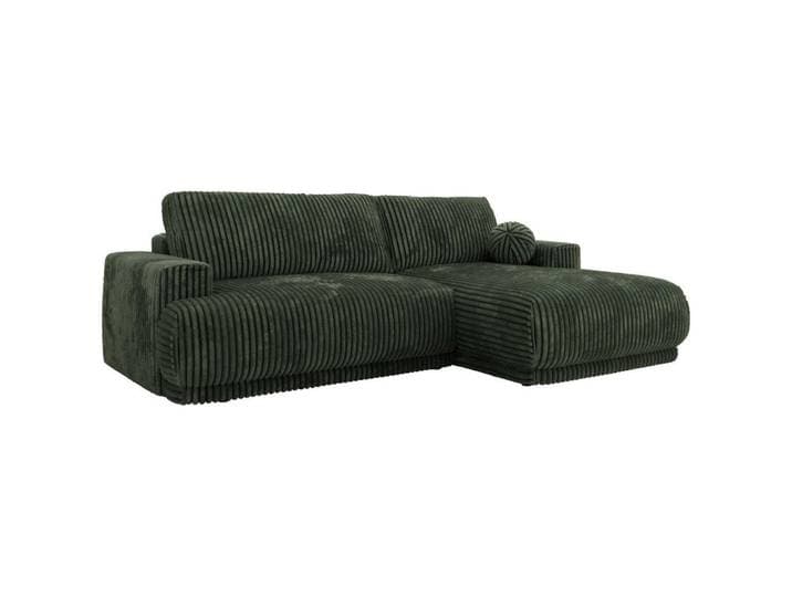 MKS Eckschlafsofa Rina L Dunkelgrün Cord - rechts, Kunststoff, L-Form,L-Form, 267x170 cm, Wohnzimmer, Sofas & Couches, Wohnlandschaften, Ecksofas