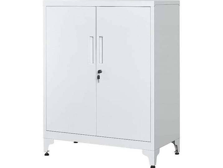 Caisson de Bureau Placard Polyvalent Armoire de Bureau à 2 Portes Verrouillable Meuble de Rangement en Acier Gris