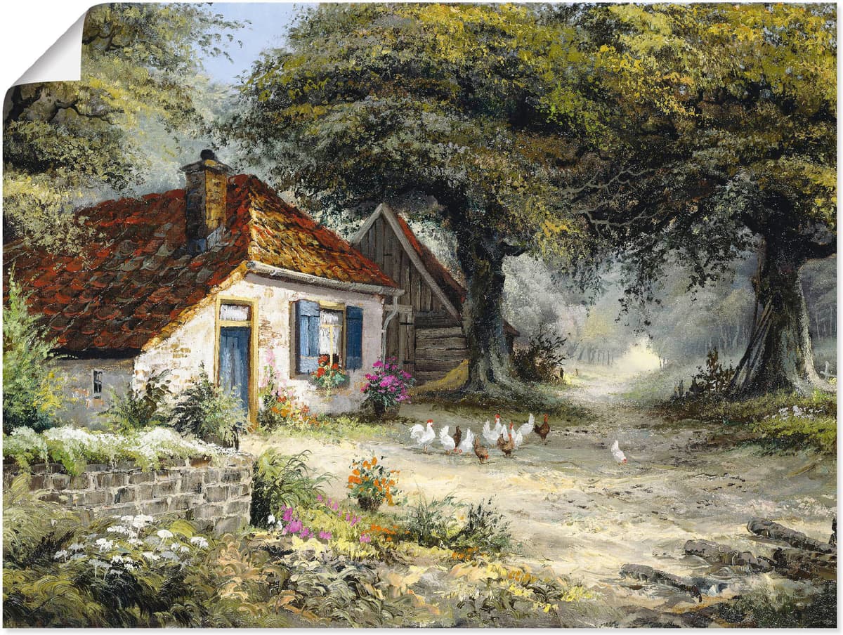 Wandbild ARTLAND "Märchenhaftes Ferienhaus", grün (farbe bild(er): grün), B:80cm H:60cm, Bilder, Wandbild, als Leinwandbild, Poster in verschied. Grössen farbe bild(er): grün B/H/T: 80cm x 60cm, Poster Garten Querformat, 1 Stk.