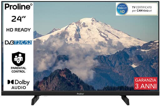 Proline PRO24M10 TV 24'' HD, Triplo tuner DVBT2/C/S2, Certificato TivuSAT, Dolby Audio, Parental Control