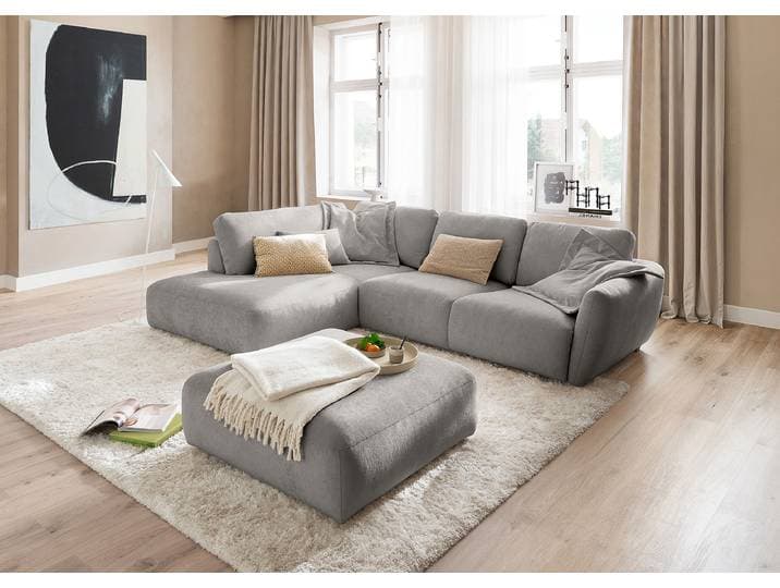 Ecksofa opt. Sitztiefenverstellung Grau Chenille Romela 310 x 86 x 224cm Ottomane davorstehend links Keine Funktion Modern