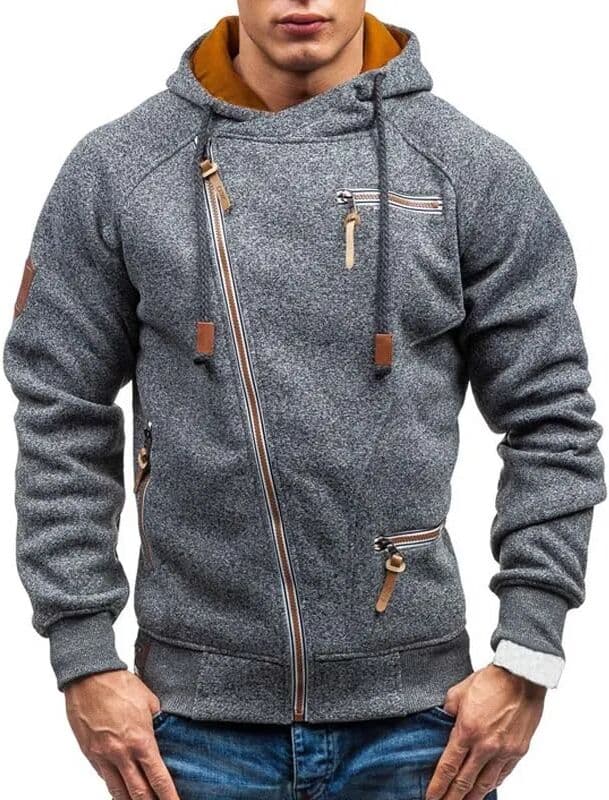 HANQIU Hoodie Men 2026 Spring Casual Solid Long Sleeve Mens Hoodies Sweatshirts Slim Zipper Hoody Sweatshirt Men Hooded Streetwear