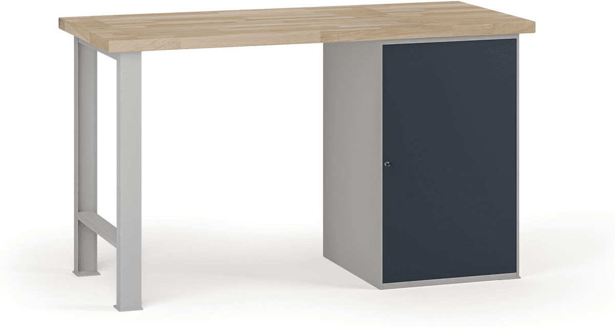 B2B Partner Stół warsztatowy G7, blat bukowy, 1500 x 685 x 840 mm, 1x szafka, grafitowy