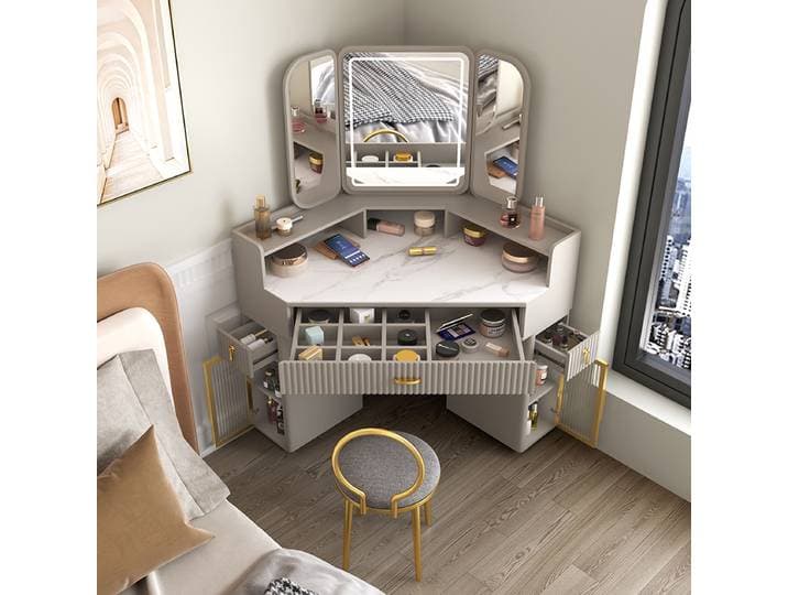 Tables de maquillage de luxe en bois massif, coin de table en élasthanne, rangement triangulaire moderne, BLOLocker, meubles de chambre à coucher, ménage