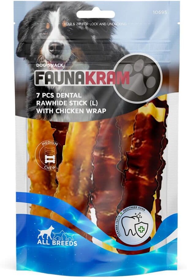 Faunakram Dental Sticks M. Kyllingewrap, Kornfri Str. L - 220 G.  Dental Kjæledyr Tyggeben Hjem & Fritid