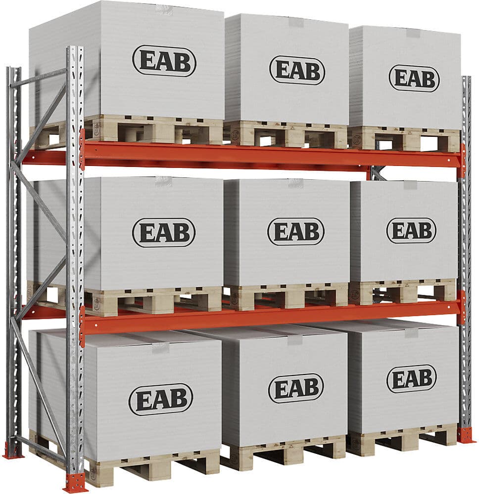 kaiserkraft Palettenregal Space, verzinkt/orange, HxBxT 2500 x 2930 x 1100 mm, Fachlast 2250 kg, Grundregal