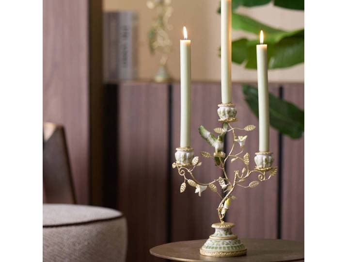 Kandelaar 3L 26x13x37 cm PARROT crème-groen-geel+licht goud