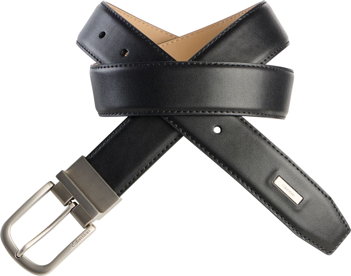 Ledergürtel CALVIN KLEIN "CURVED PIN BUCKLE SMOOTH 32MM AD", Herren, Gr. 100, schwarz (schwarz, brushed nickel), Rindsleder, unifarben, Gürtel Ledergürtel, Regular fit und grössenverstellbar schwarz, brushed nickel 100