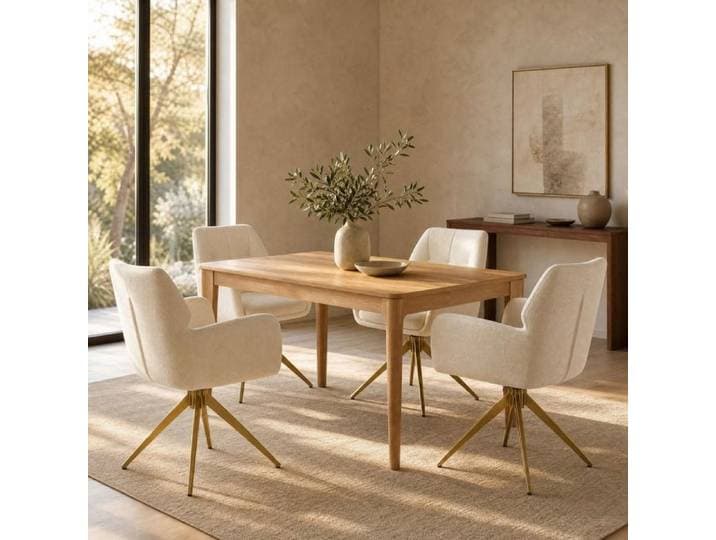 Lot de 2 fauteuils pivotants salle à manger QAVRYL 53 5 x 62 5 x 84 cm chenille blanc crème métal