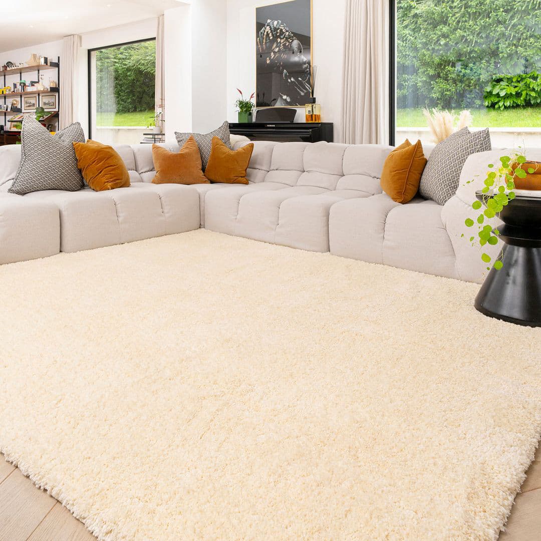 17 Stories Rectangle Shaggy Washable Area Rug Cream 160cm x 230cm