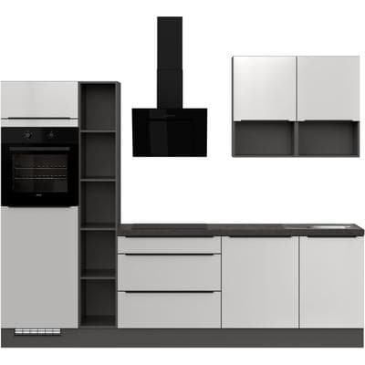 Küche IMPULS KÜCHEN "Madrid", Ausrichtung wählbar, Schubkästen mit Soft-Close", weiß (küche: grau, korpus: grafitfarben, arbeitsplatte: grafitfarben), B:280cm H:206,2cm T:60cm, Komplettküchen-Sets, Küchenzeile, vormontiert, wahlweise mit E-Geräten,...