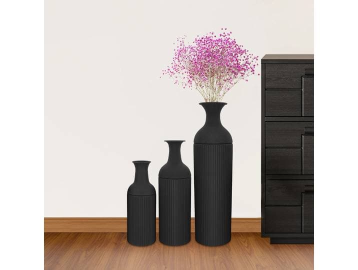 Vases à fleurs de table en 3 pièces, pots à fleurs rustiques noirs, pots de plantes simples et faciles à nettoyer pour les salons, les salles à manger, les chambres à coucher