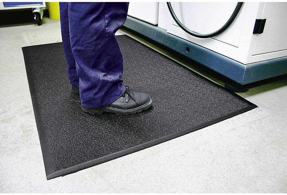 Anti-Ermüdungsmatte Orthomat®, PVC mit Hammerschlagoptik, Höhe 9 mm, 18300 x 900 mm, grau COBA