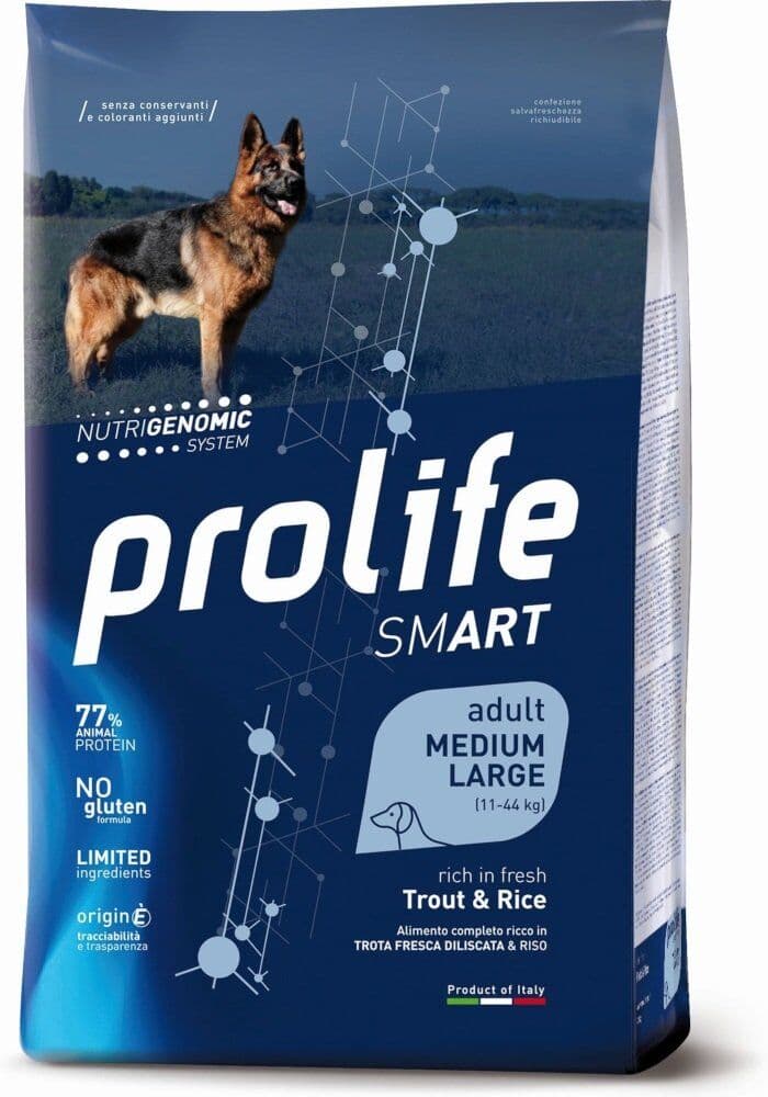 Prolife Smart Adult Medium/Large Trota e Riso 12 kg Crocchette Senza Glutine per Cani
