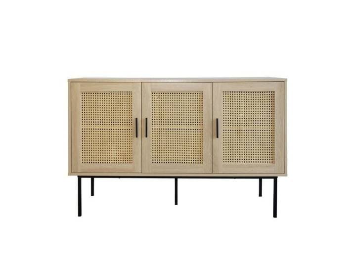 Buffet - Box and Beyond - 120 x 40 x 76 cm - Cannage et Bois - 3 Portes - Rangement Élégant et Pratique - Style Bohème