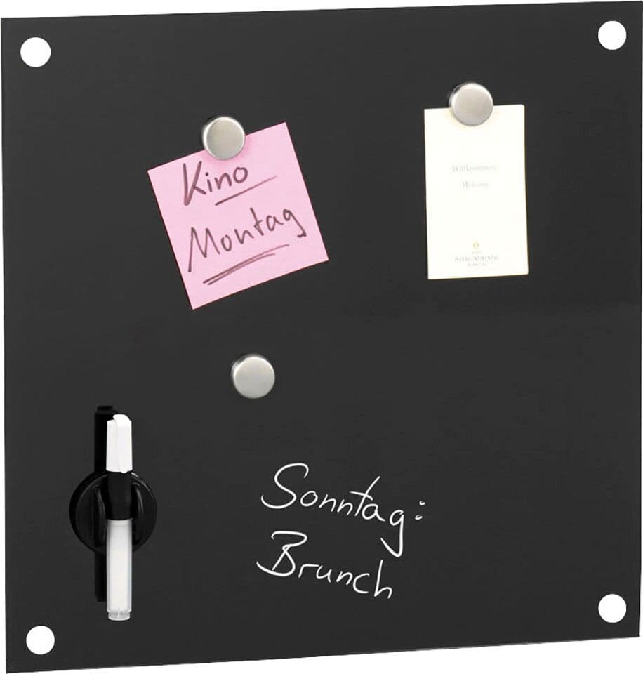 Memoboard ZELLER PRESENT "Glas", schwarz, B:40cm H:40cm, Edelstahl, Sicherheitsglas (ESG), Tafeln, Memoboard, beschreibbar und magnetisch