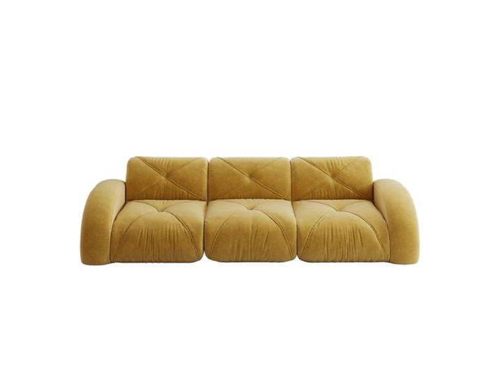 VLIVRA Canapé droit 3 places modulaire - avec assise profonde accoudoirs larges et sans montage - en chenille - jaune